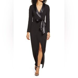 Eliza J Long Sleeve Tuxedo Gown black size 8